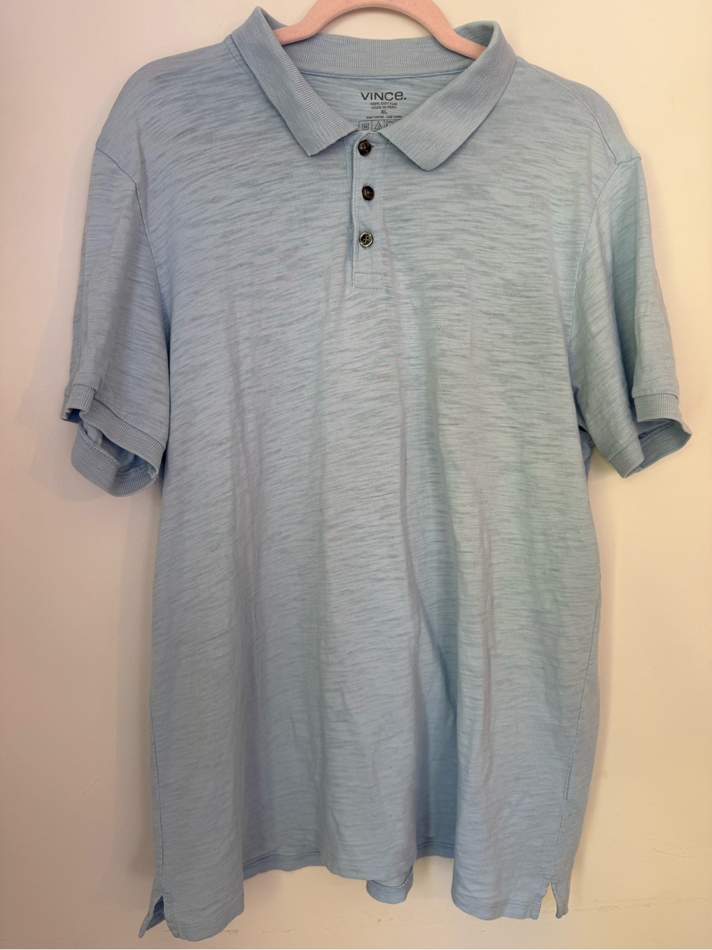 Vince 100% Cotton Light Blue Slub Knit Polo Shirt Men’s XL Made in Peru